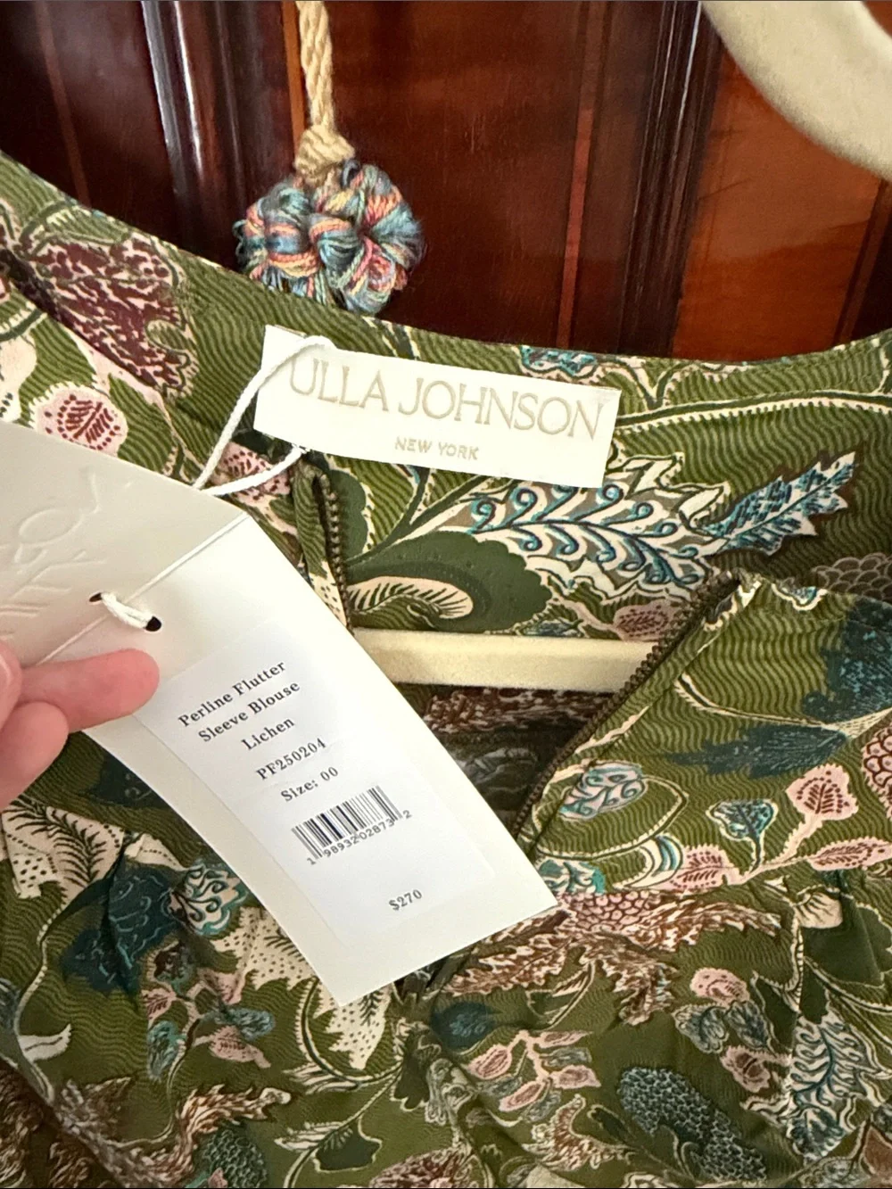 Ulla Johnson NWT 00 Green Floral Puff Sleeve Top